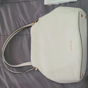 Michael Kors Raven Large Shoulder Leather Tote in Optic White